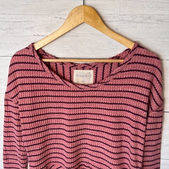We the Free Top Womens Size S/P Pink Auntie Em Waffle Knit Peplum Cotton Blend - Picture 9 of 13